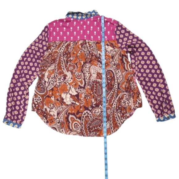 Anthropologie Maeve Paz Alida Contrast Buttondown Shirt Raspberry M Petite MP - Picture 8 of 12